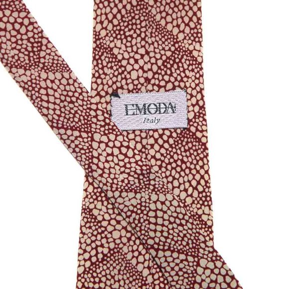 EMODA Italian Silk Tie Red Tan Abstract Geometric Men's - Picture 2 of 2